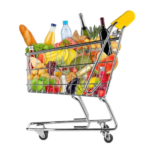 Isolated Shopping Cart Filled with Food Stock Photo - Image of metal, cheese_ 73697578_prev_ui